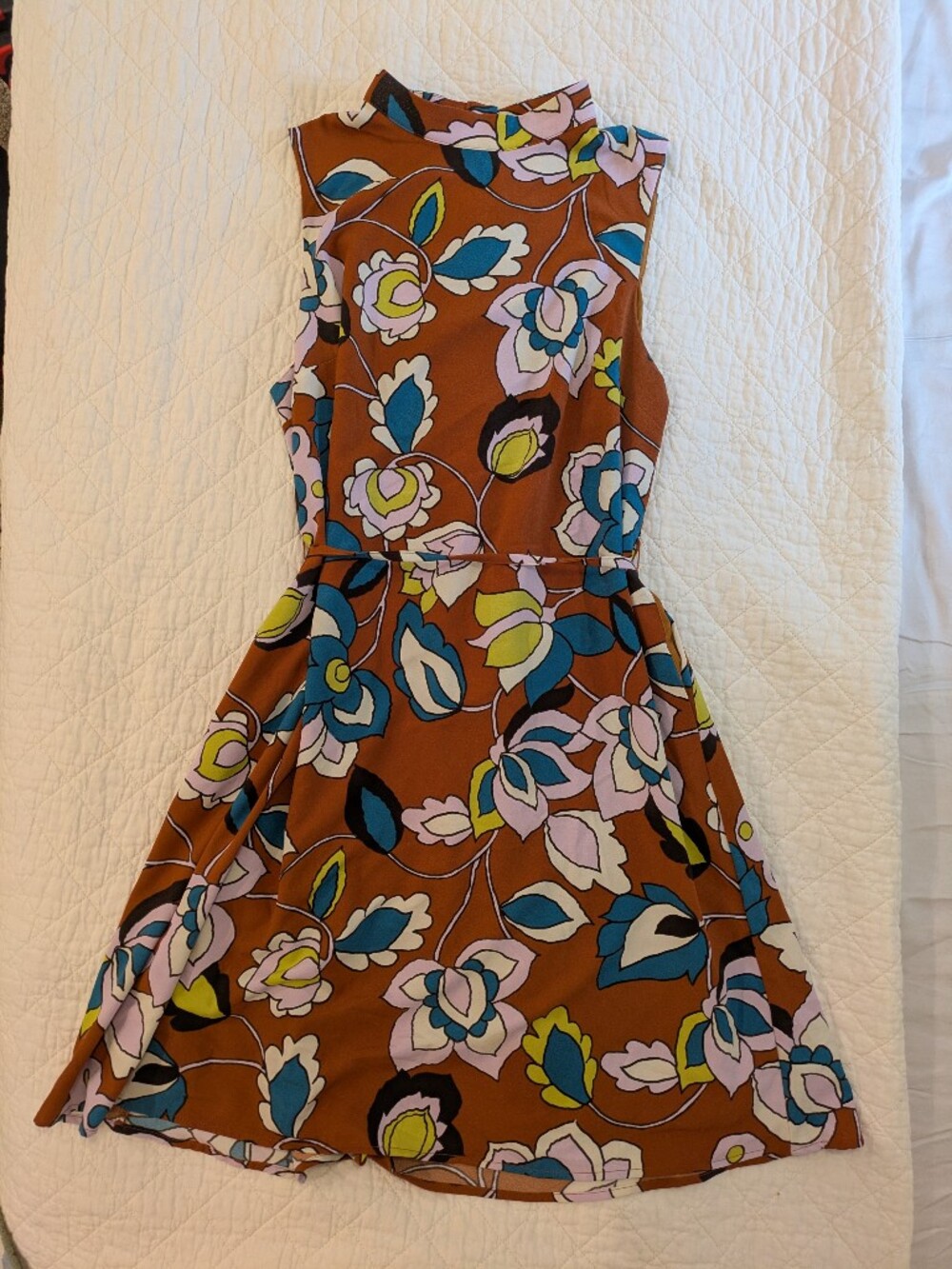 Sleeveless Floral A-Line Dress in Rust